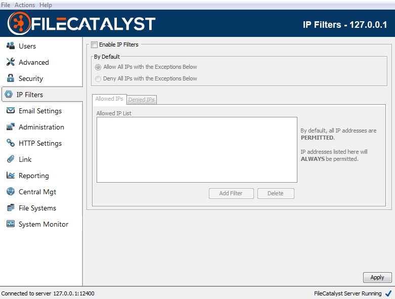IP Filters Main Screen