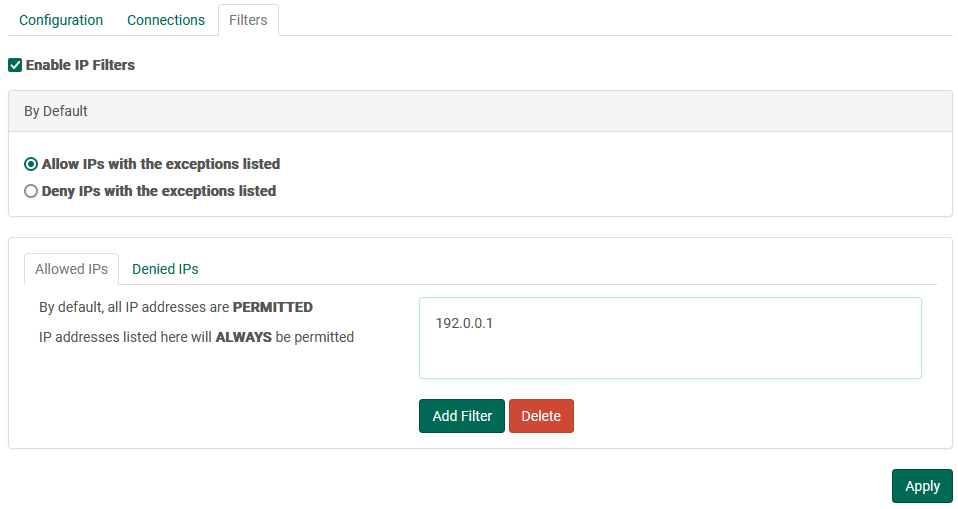 Admin IP Filters