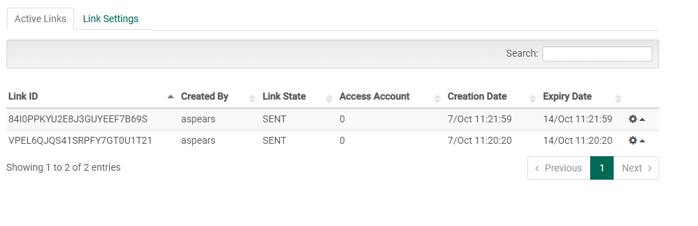 Link Management Screenshot