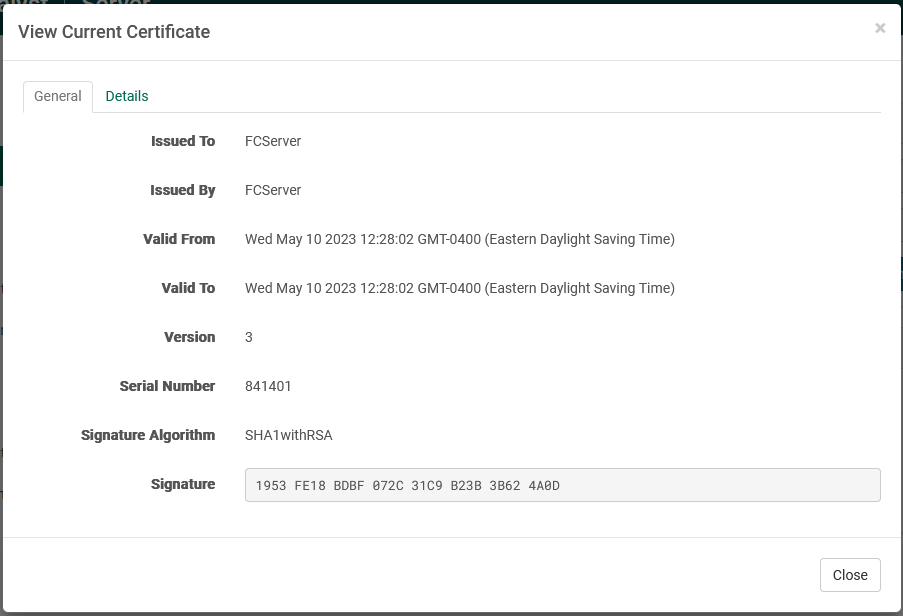 View Cert Dialog