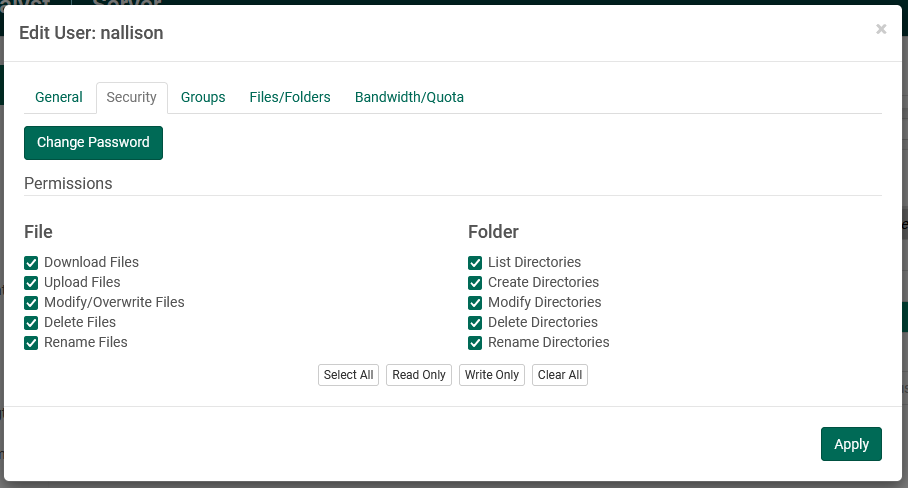 User Security Config