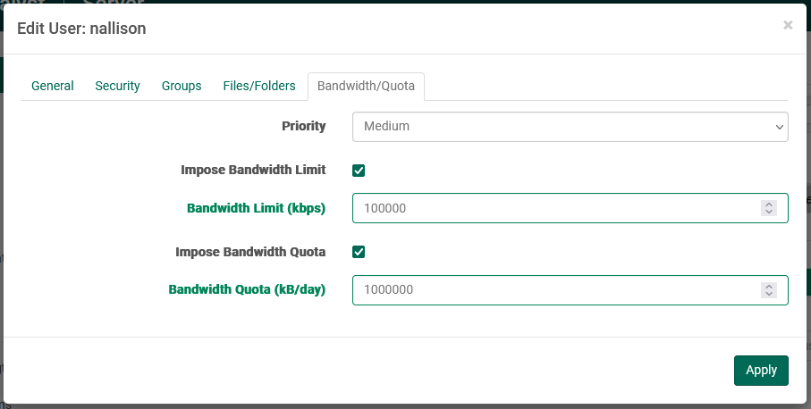 User Bandwidth / Quota Config