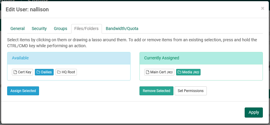 User Folders and Groups